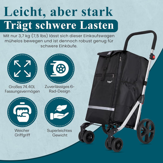 Klappbarer Einkaufstrolley mit 6 Rädern (74L)
