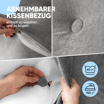 Lesekissen mit abnehmbarem Bezug und Seitentasche, Grau 70 cm