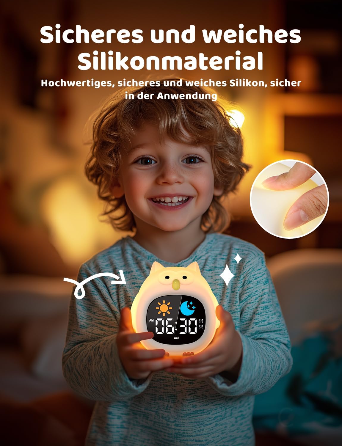 Kinderwecker mit RGB Nachtlicht, Eule