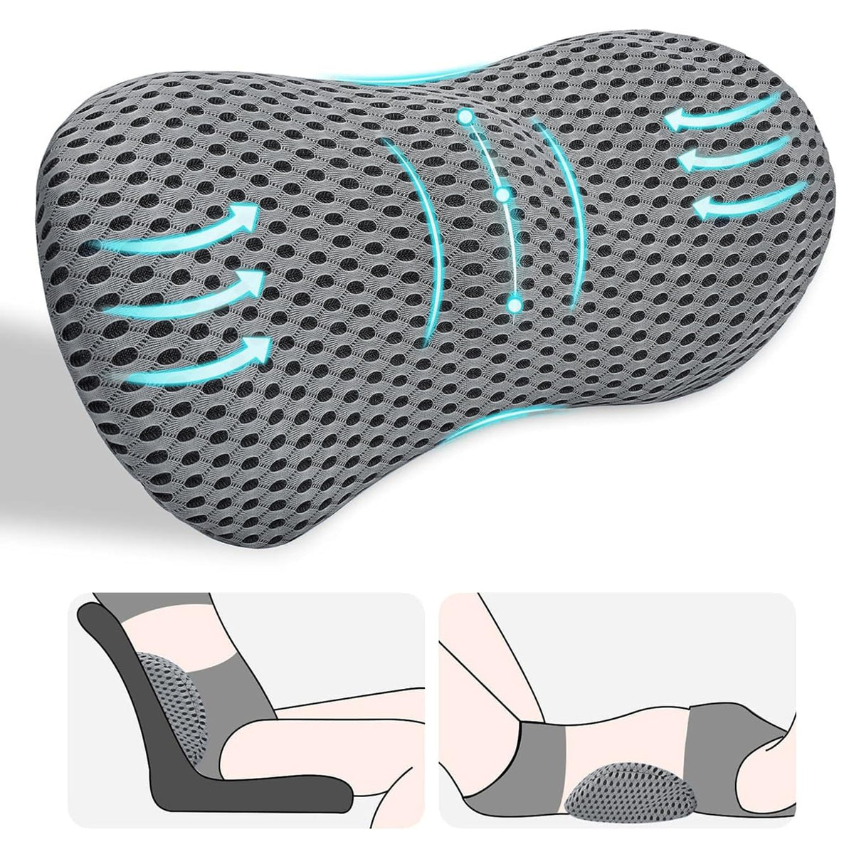 Ergonomisches Lendenwirbelstützkissen für Büro und Auto, Grau