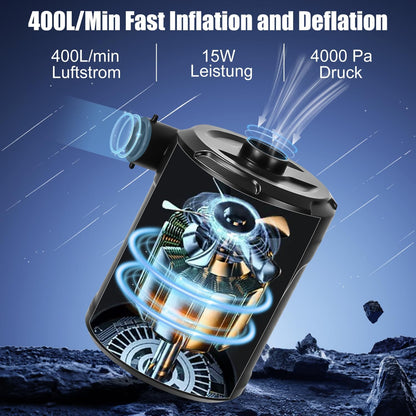 Luftpumpe mit Akku und 3 Düsen, Schwarz
