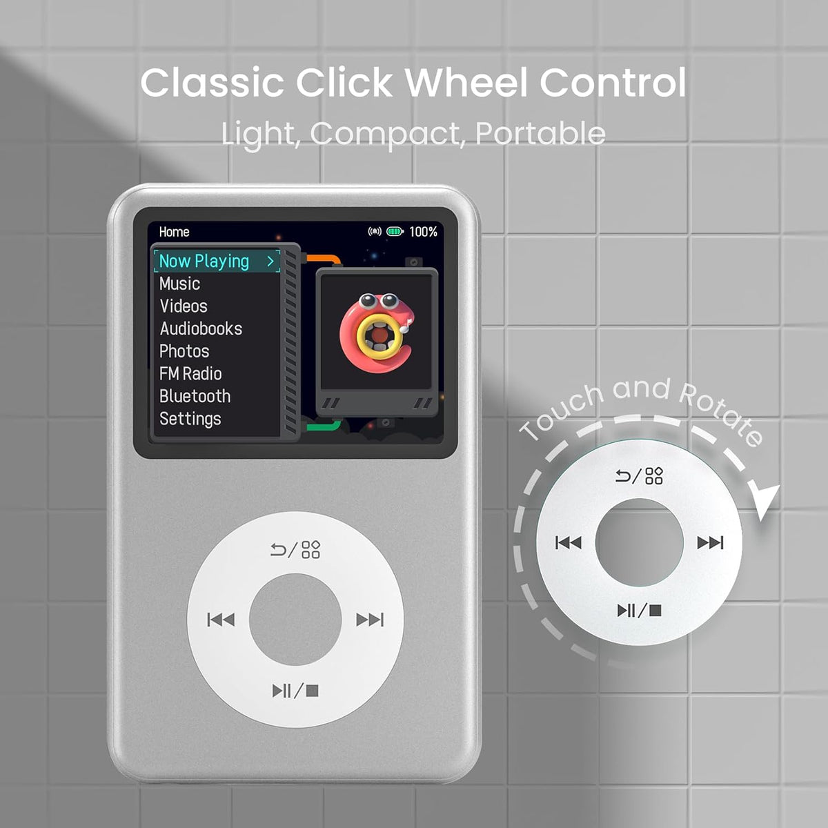MP3-Player mit Bluetooth und Touch Wheel-Steuerung, silber