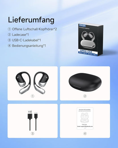 Open Ear Kopfhörer mit Echtzeitübersetzung, Tiefschwarz