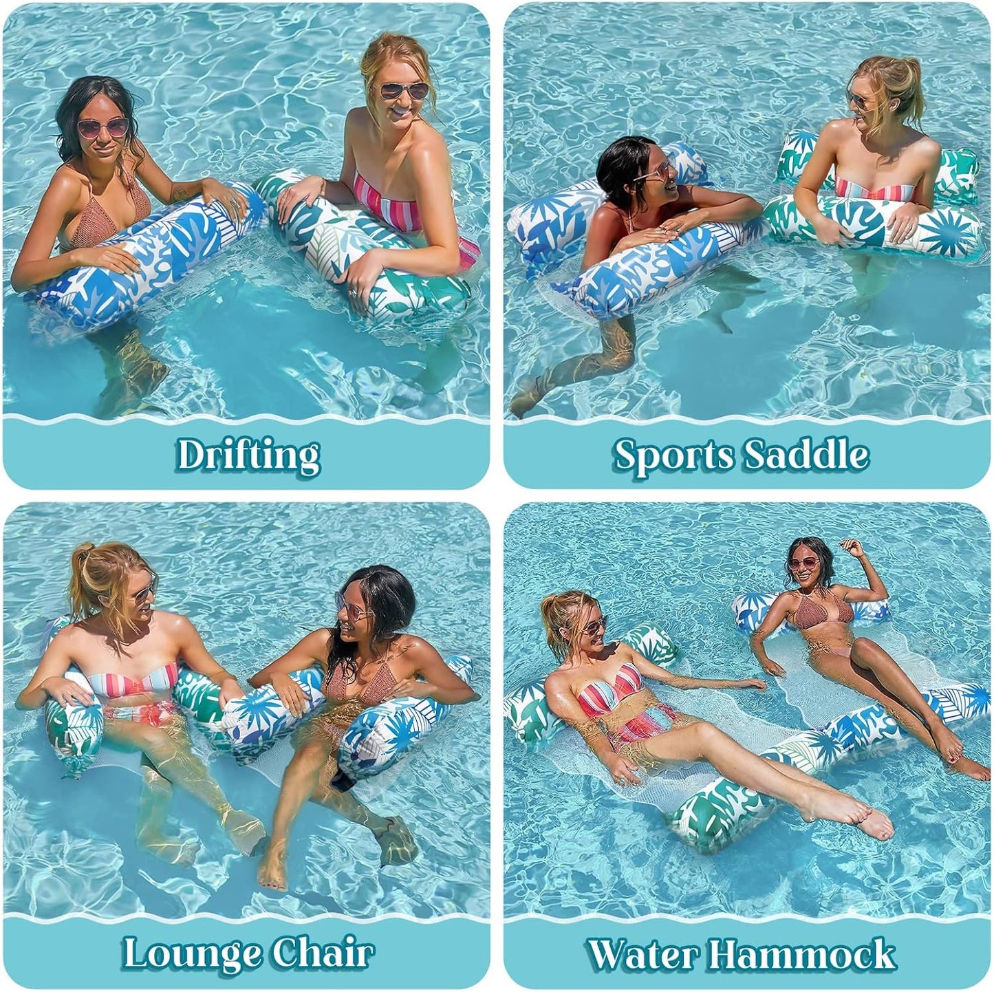 4-in-1 Wasserhängematte, 2 Stück, (Blau & Grün)