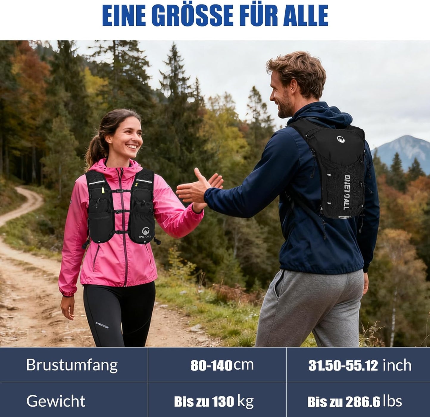 Leichte Laufweste mit Trinksystem (6L, inkl. 2L Blase), Schwarz mit eine 500ml Trinkflasche + eine 2L Trinkblase