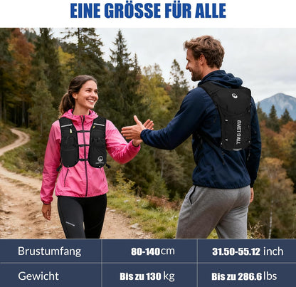 Leichte Laufweste mit Trinksystem (6L, inkl. 2L Blase), Schwarz mit eine 500ml Trinkflasche + eine 2L Trinkblase