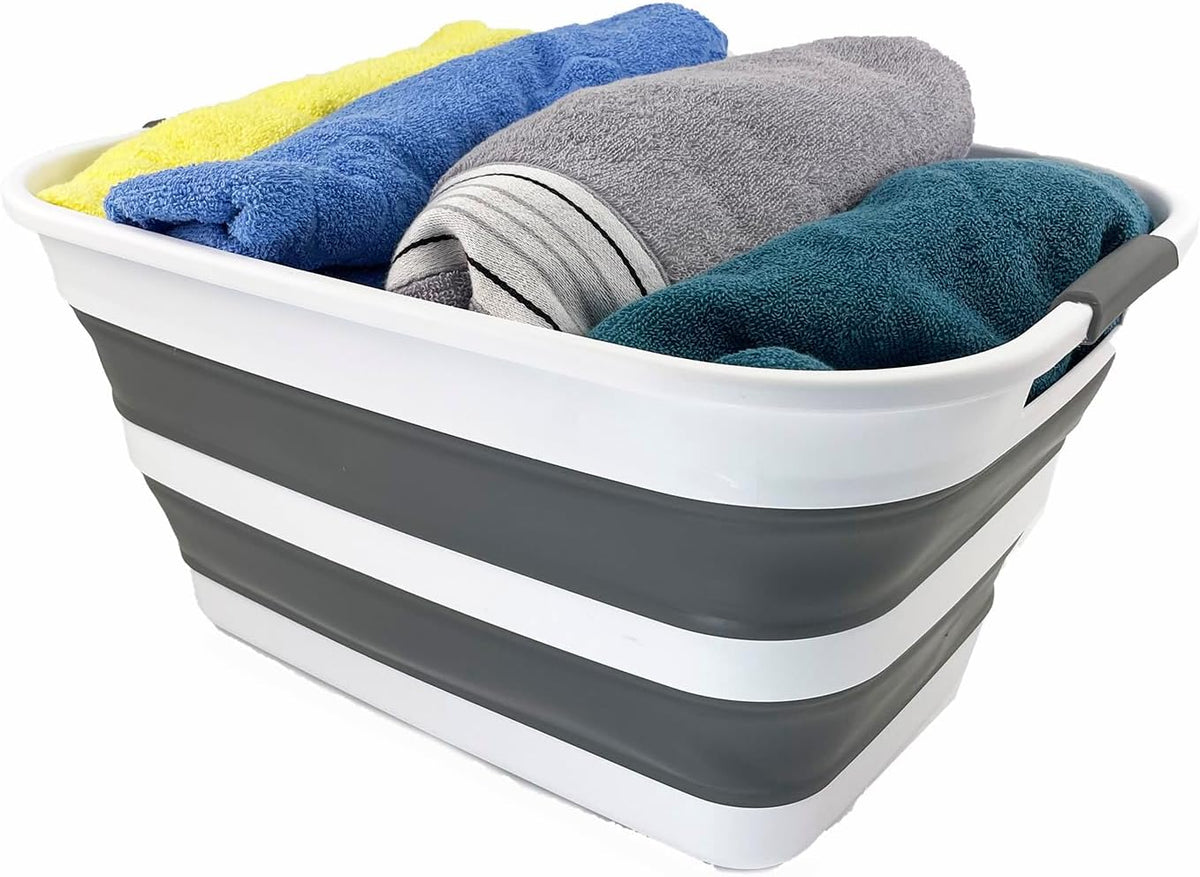 Faltbarer Wäschekorb (27L, 2er-Set), 2 Weiß/Stahlgrau