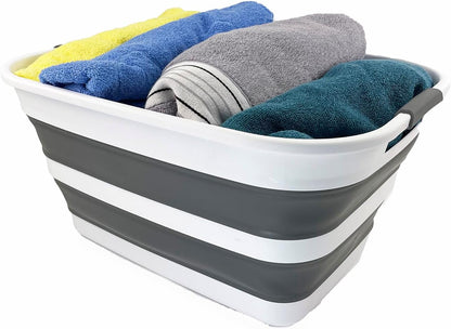 Faltbarer Wäschekorb (27L, 2er-Set), 2 Weiß/Stahlgrau