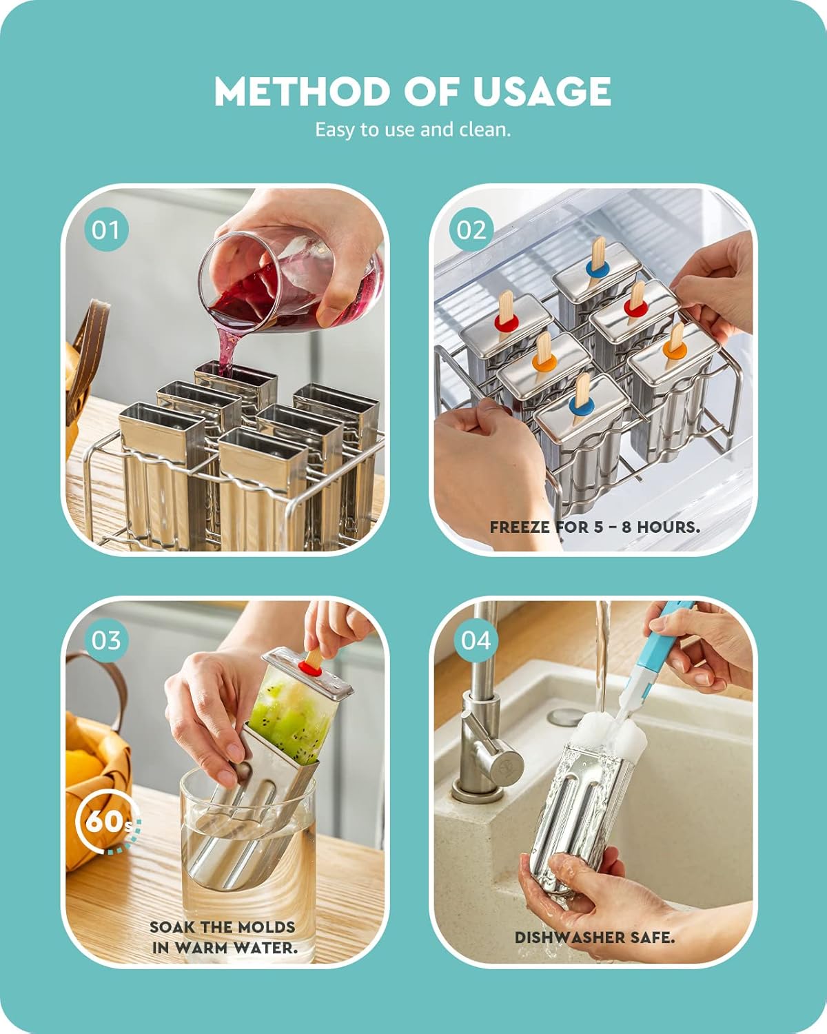 Edelstahl Eiscreme-Formen-Set (6 Stück, rund), Rund