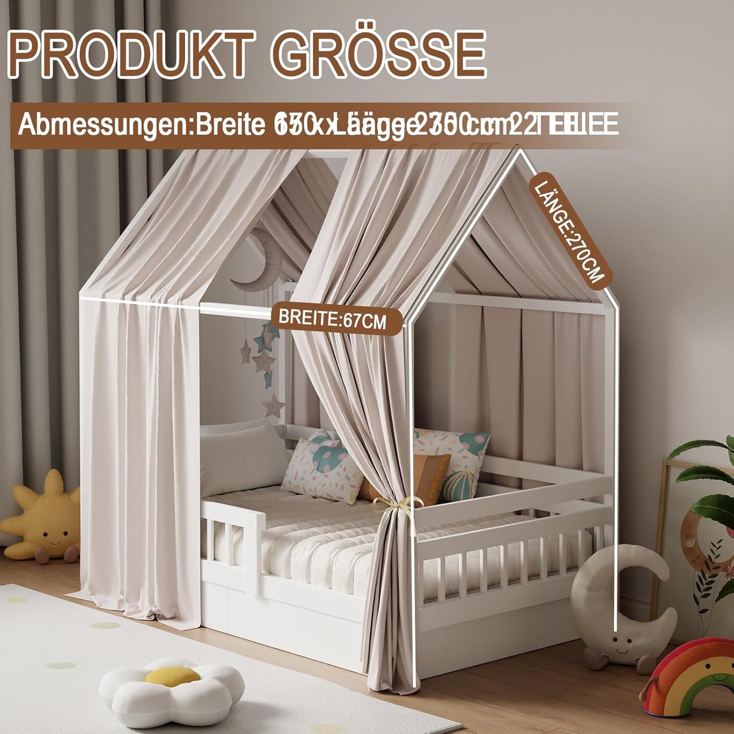 2-teiliges Betthimmel-Set für Hausbetten (2 Stück), H270 x B67 cm (2er Pack) Creme