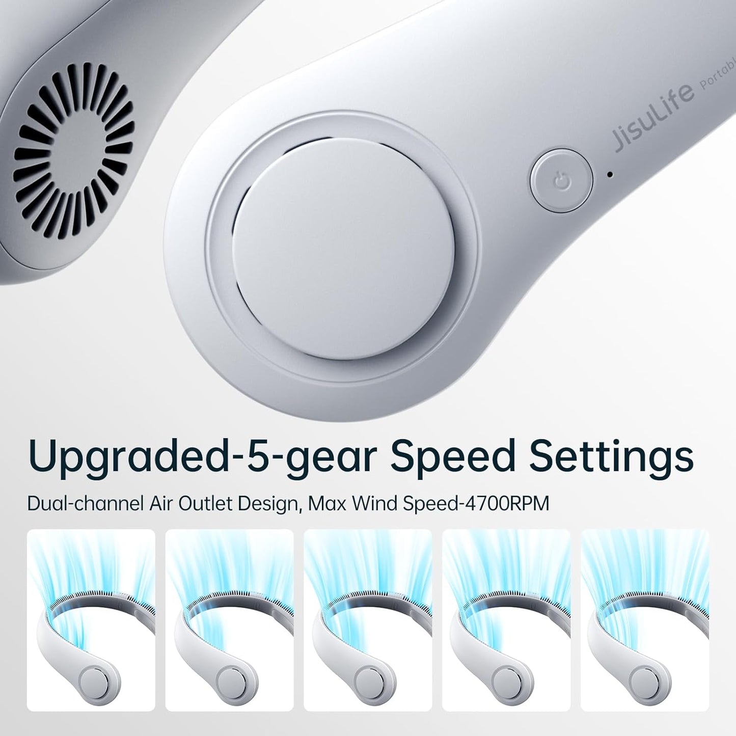 Tragbarer Nackenventilator mit 5 Geschwindigkeiten, Grau