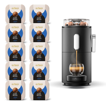 CoffeeB Globe Kaffeemaschine mit kompostierbaren Kaffeebällen, Schwarz +90 Bälle LUNGO