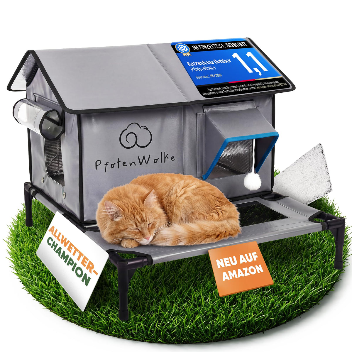 Isoliertes Outdoor-Katzenhaus mit Heizdecke, Grau