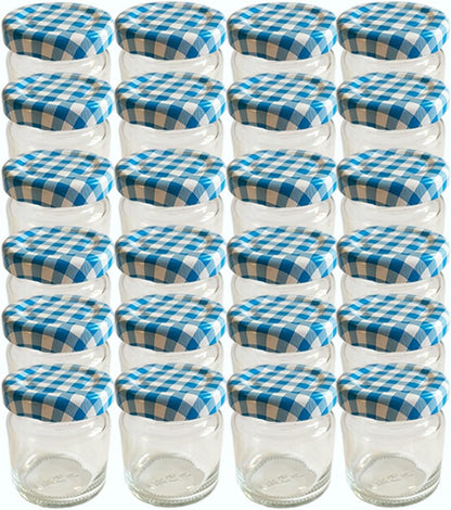 Mini Marmeladengläser Set mit Schraubdeckel (50 Stück), Blau Kariert 53 ml 50