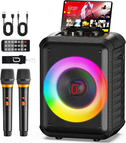 Tragbare Karaoke Maschine D13T mit 2 Mikrofonen, Schwarz D13T