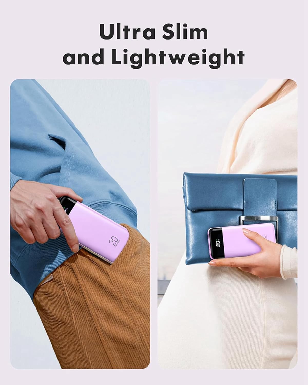 Powerbank mit 3 verschiedenen Ausgangskabeln, 20000mAh Lila