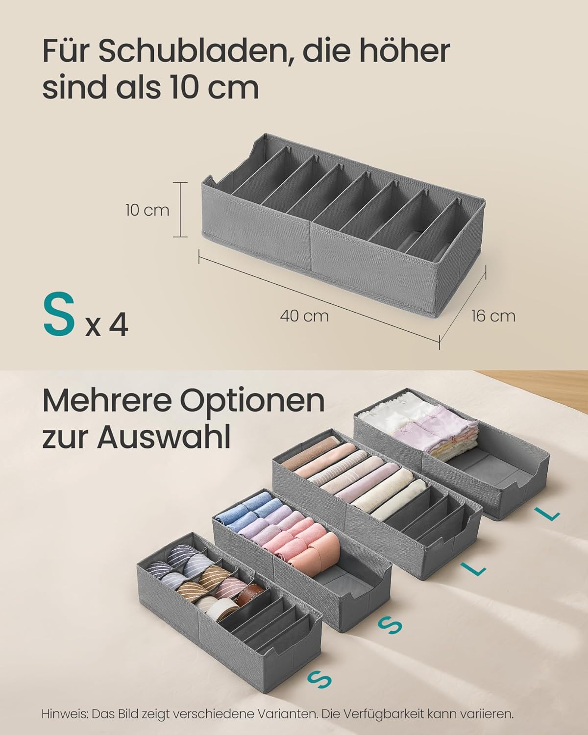 Organizer Set für Schubladen, 40T x 16B cm mit Trennwände