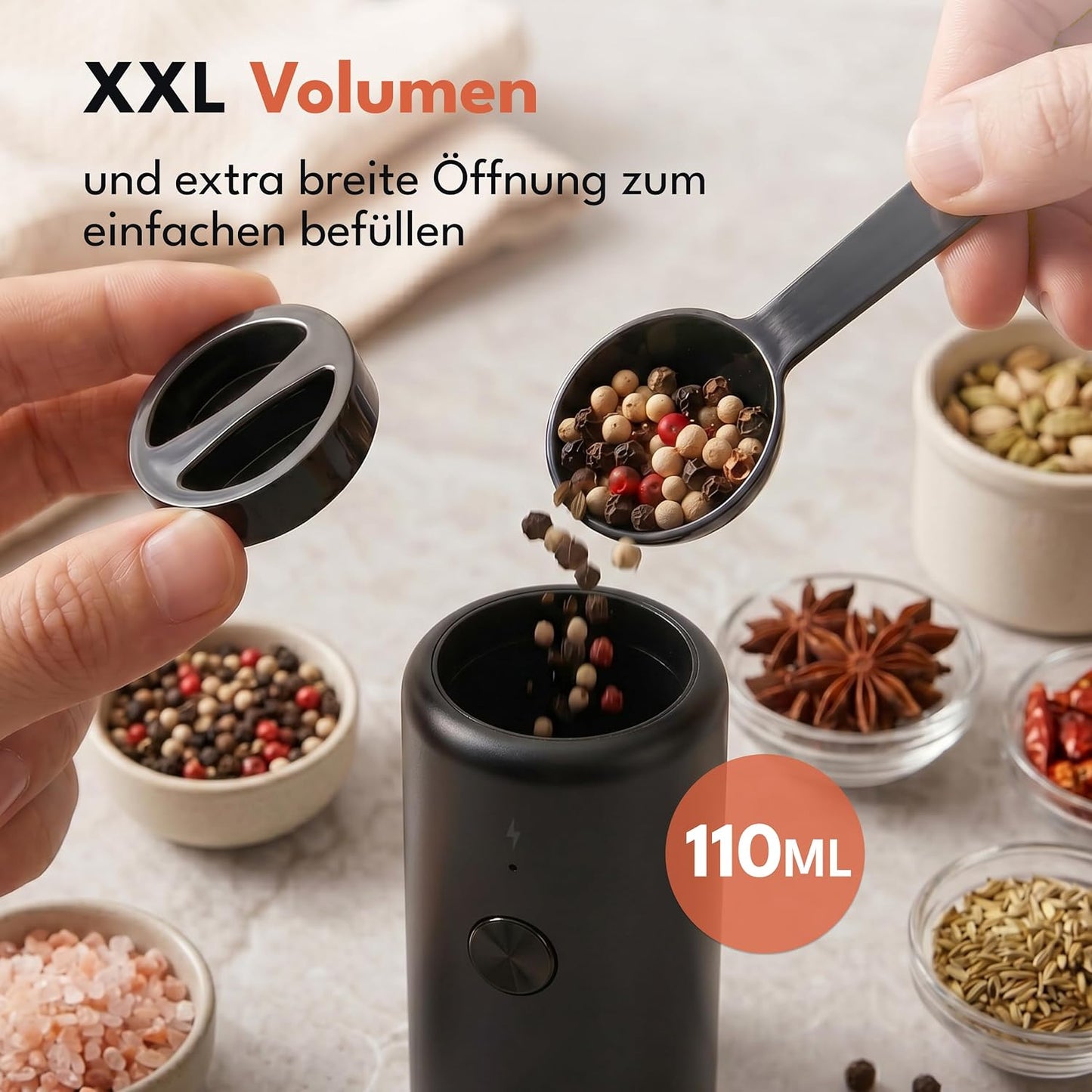 Elektrische Salz- und Pfeffermühle (2er Set), Schwarz