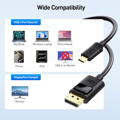 Bidirektionales USB C DisplayPort 1.4 Kabel, 3m Schwarz