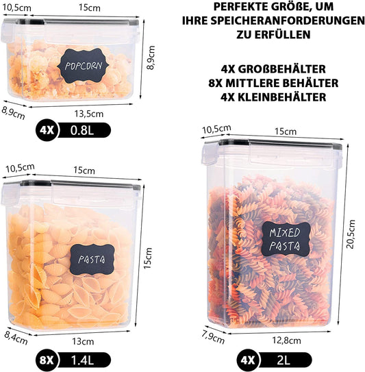 Vorratsdosen-Set mit Deckel, Schwarz, 16 Stk, 3 Grössen