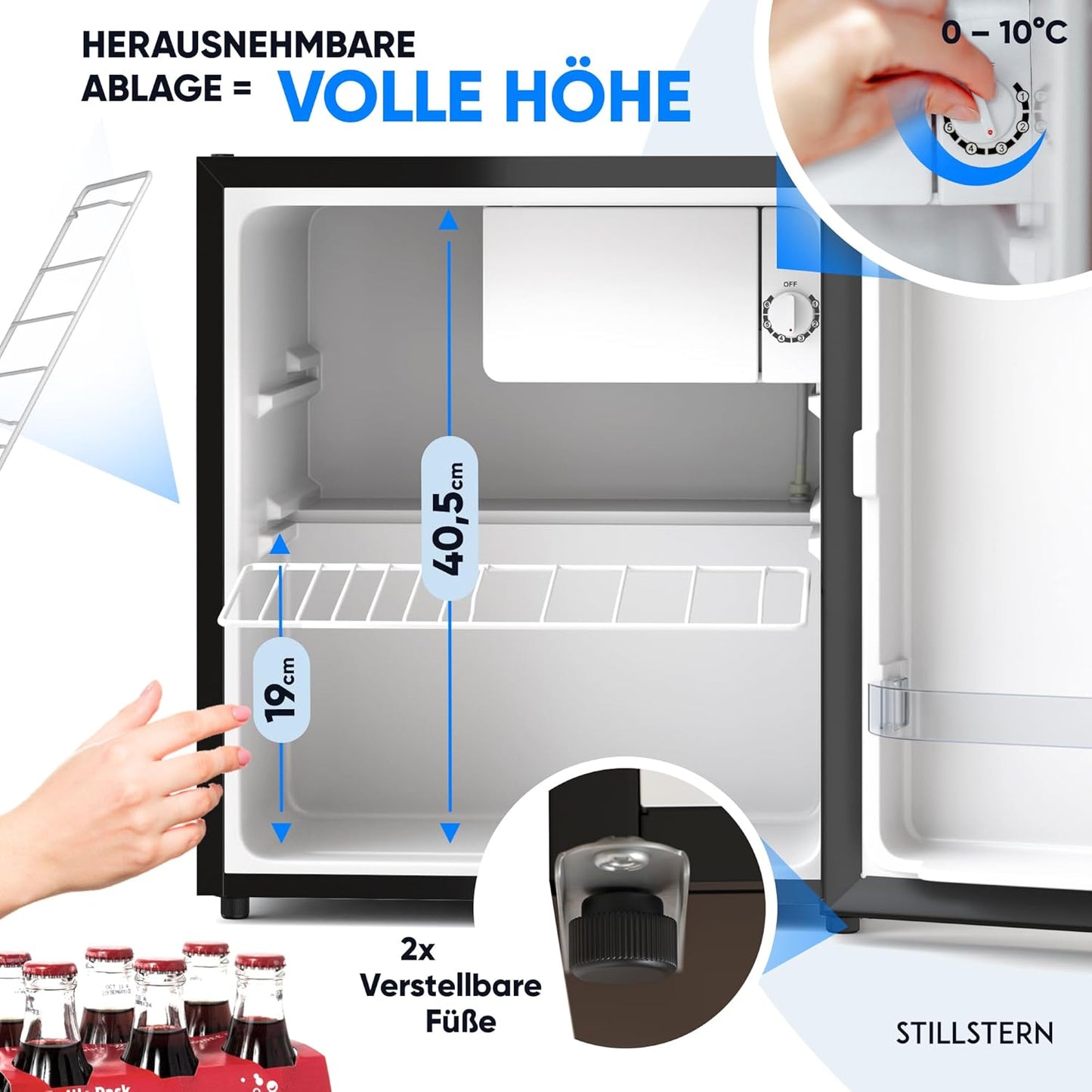 Mini Kühlschrank 45L mit Frostfach und Schloss, Schwarz