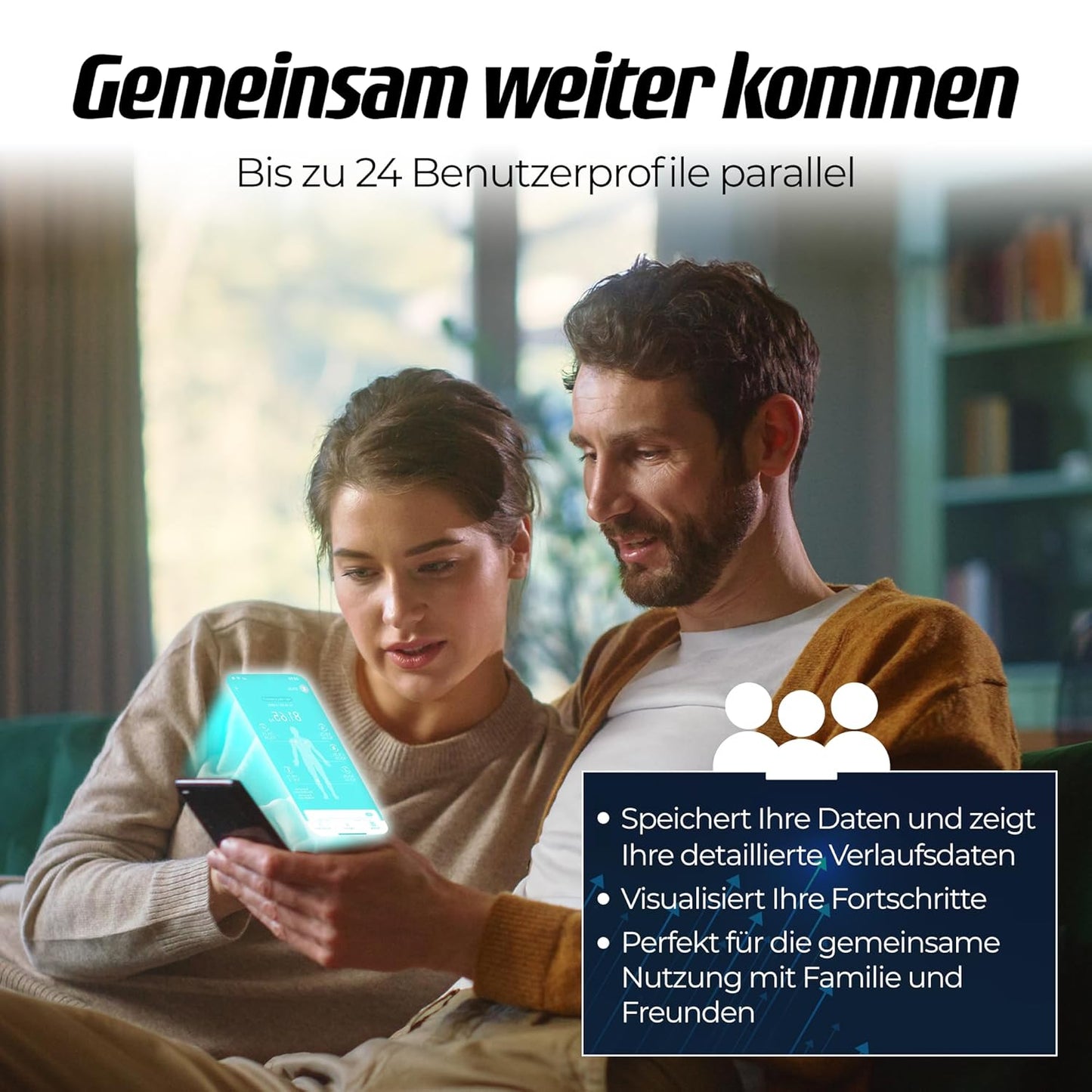 Körperfettwaage mit App & 8 Elektroden, 21 Messwerte, Pro Schwarz