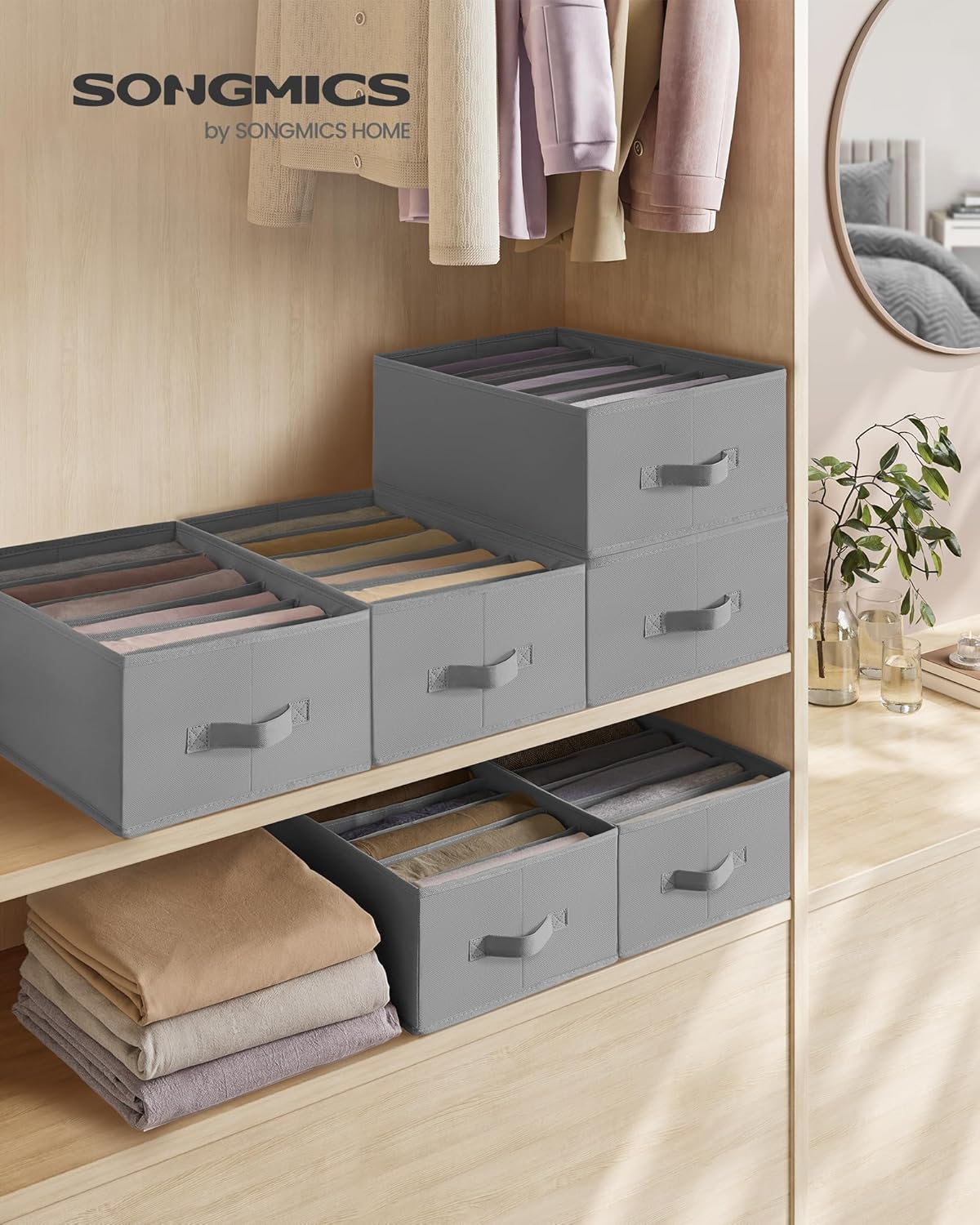 6-teiliges Kleiderschrank-Organizer-Set, Taubengrau