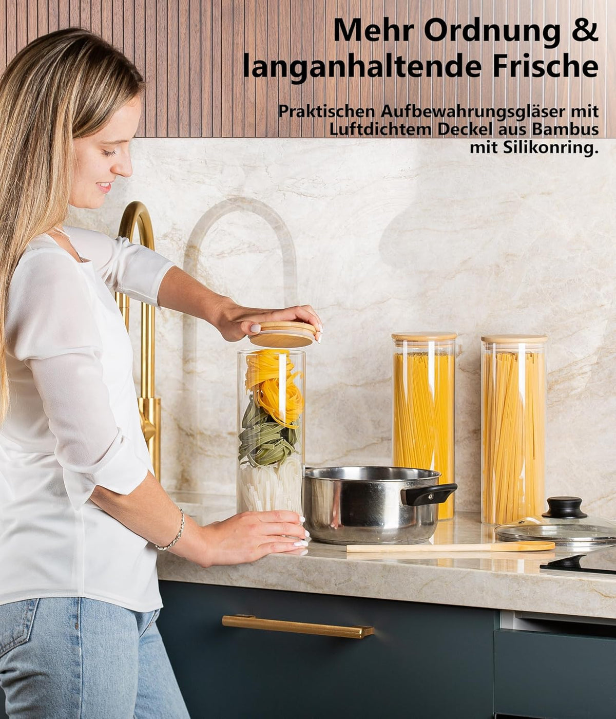 3-teiliges Spaghetti Vorratsglas-Set (1950 ml), 3er Set 1950ml für Spaghetti