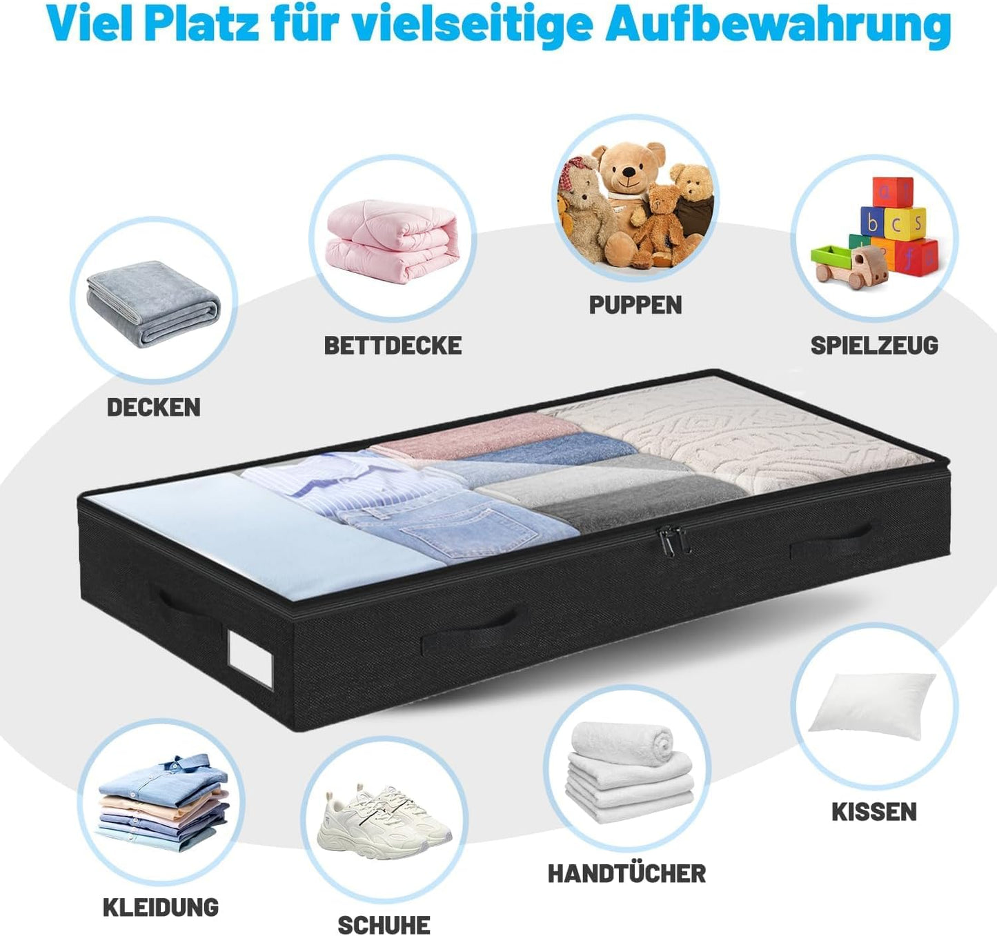 Unterbett Aufbewahrungsboxen-Set (2 Stück, faltbar), Schwarz 10 cm-2pcs