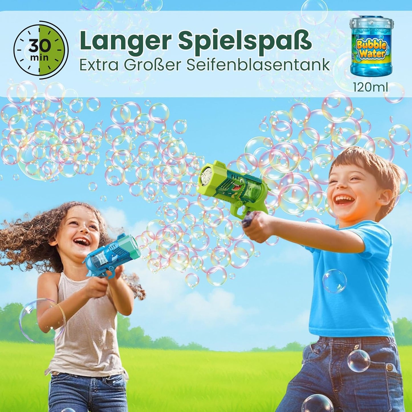 Seifenblasenpistole mit LED und Seifenflüssigkeit, grün