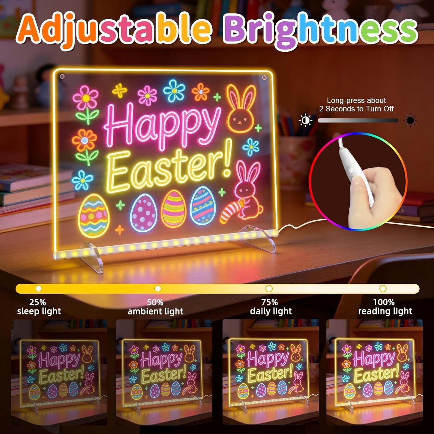 LED-Zeichenbrett für Kinder, 7 Filzstifte + Netzteil