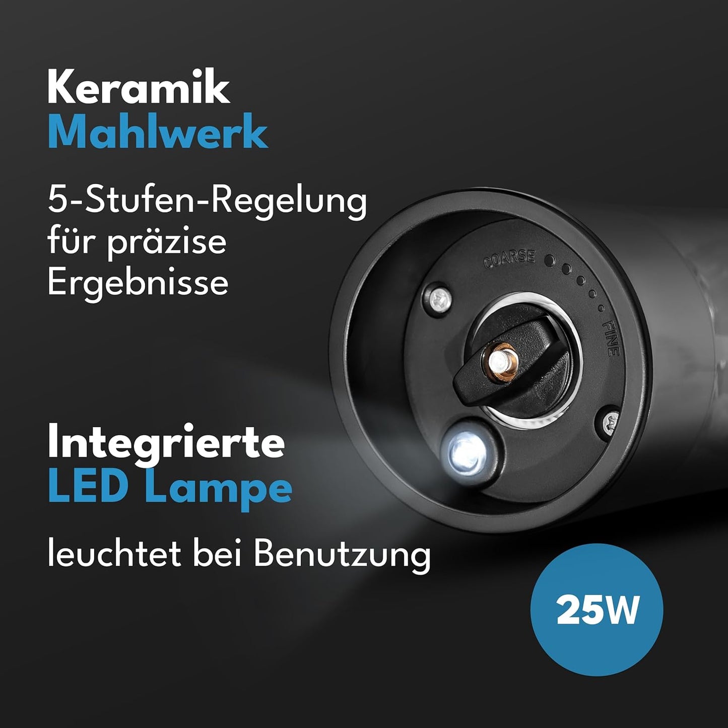 Elektrisches Salz- und Pfeffermühlen-Set mit Kipp-Sensor, Schwarz / Silber - Salz und Pfefferm&#xFC;hle Elektrisch Set