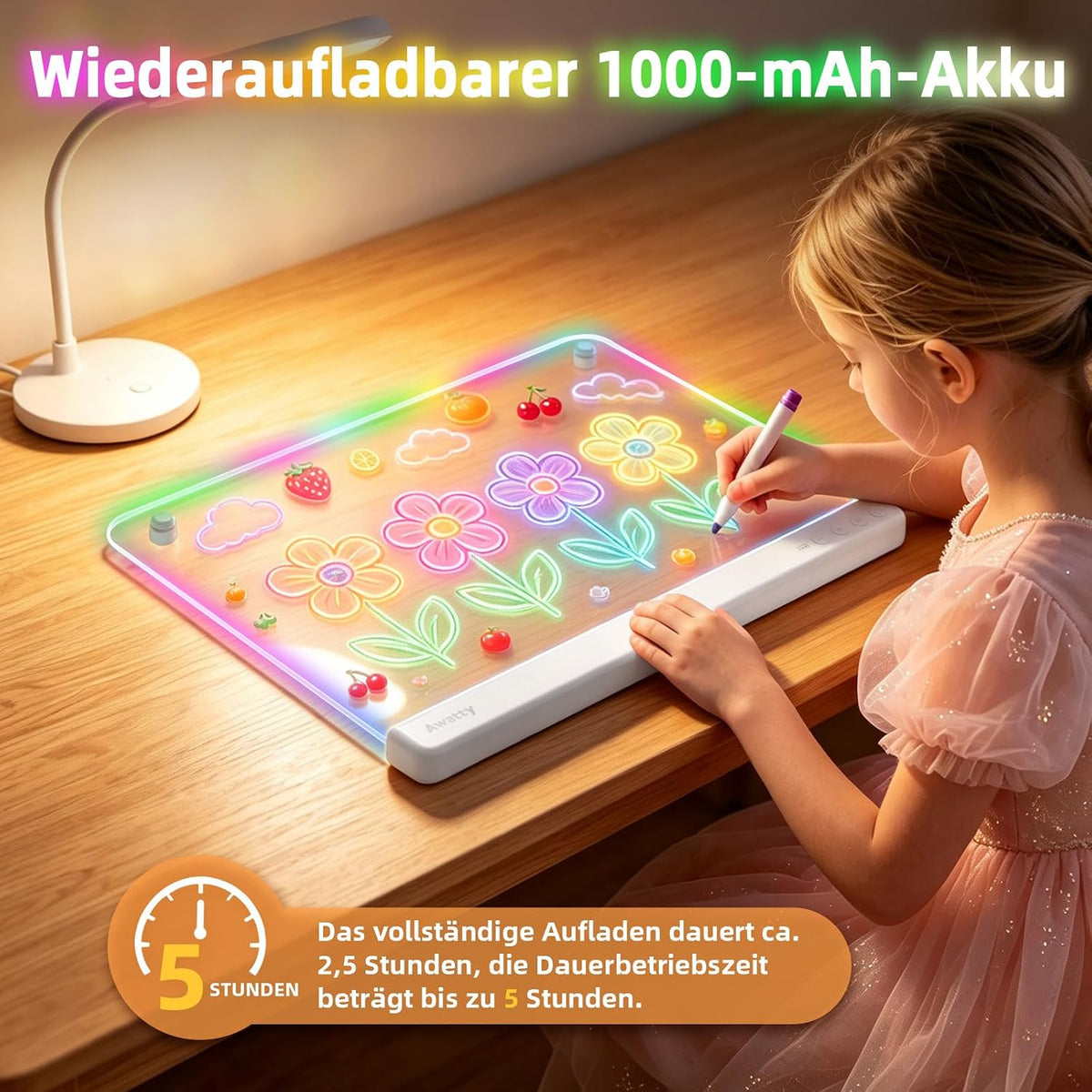 LED Zeichenbrett mit 10 Lichtmodi (16 Zoll), White