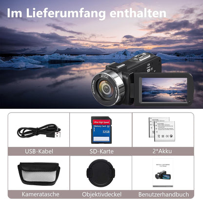 4K Camcorder mit IR-Nachtsicht und 18x Zoom, Schwarz