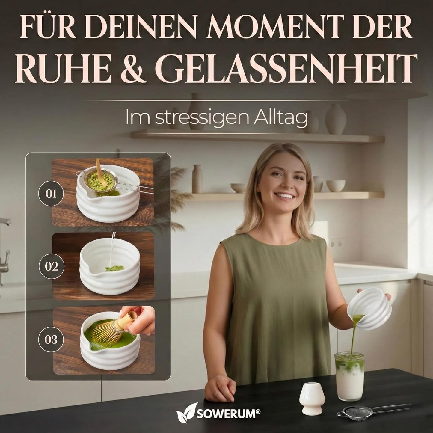5-teiliges Matcha Set mit Schale & Matchabesen, Weiss