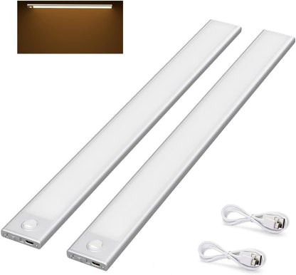 2er Set Schrankleuchten mit Bewegungsmelder, Silber 40cm Warmweiss