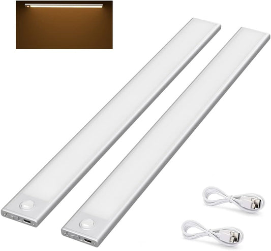 2er Set Schrankleuchten mit Bewegungsmelder, Silber 40cm Warmweiss
