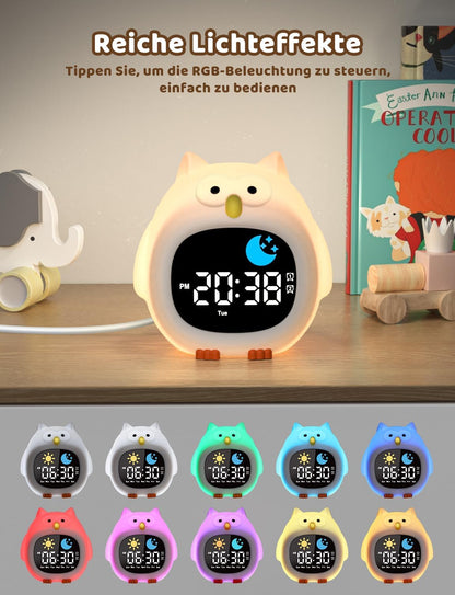 Kinderwecker mit RGB Nachtlicht, Eule