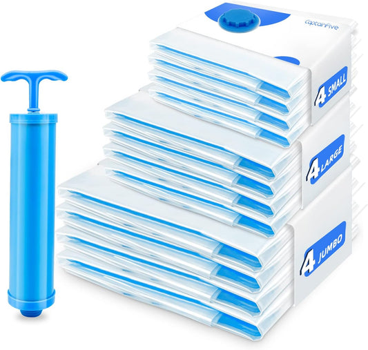 Vakuumbeutel-Set für Kleidung (12 Stück), 12 Stück (4XL + 4L + 4S)