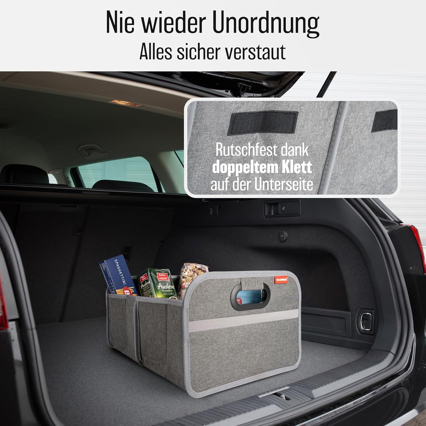 Faltbare Kofferraumtasche mit Anti-Rutsch-Klett, Grau