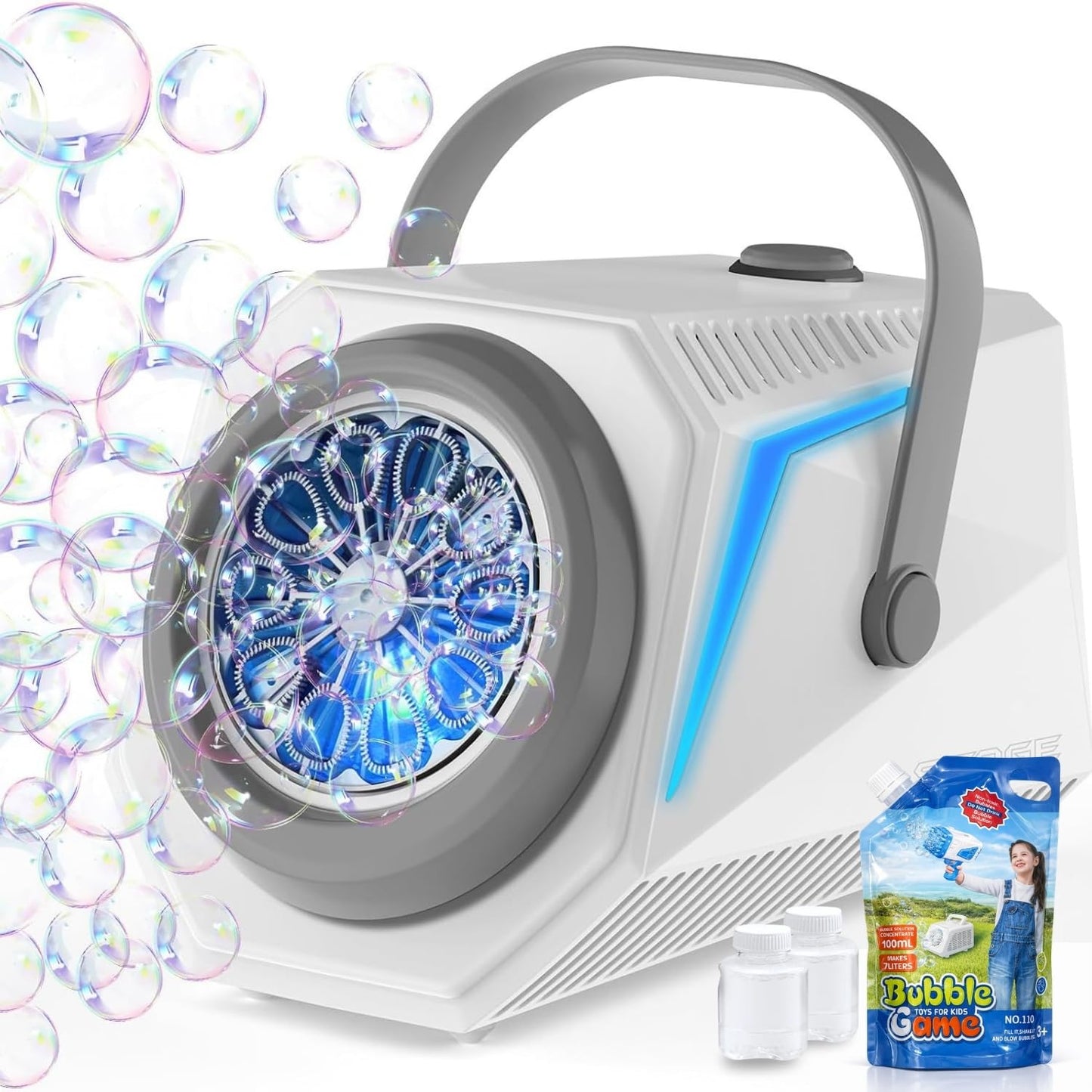 LED Seifenblasenmaschine mit 1L Flüssigkeit, Weiss