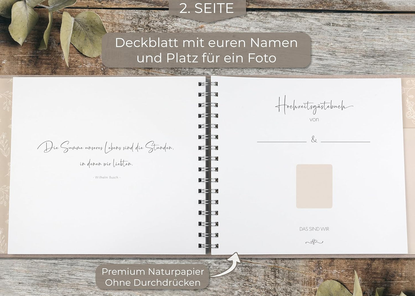 Gästebuch für Hochzeiten, mit Fragen Sandbeige