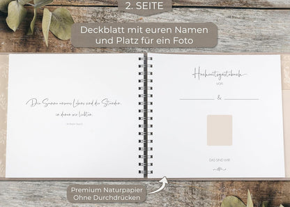 Gästebuch für Hochzeiten, mit Fragen Sandbeige