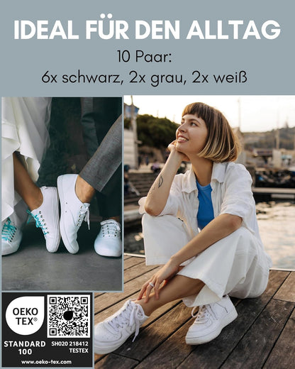 Füsslinge ohne Verrutschen und atmungsaktive, 39-42 2x Grau, 2x Weiss, 6x Schwarz