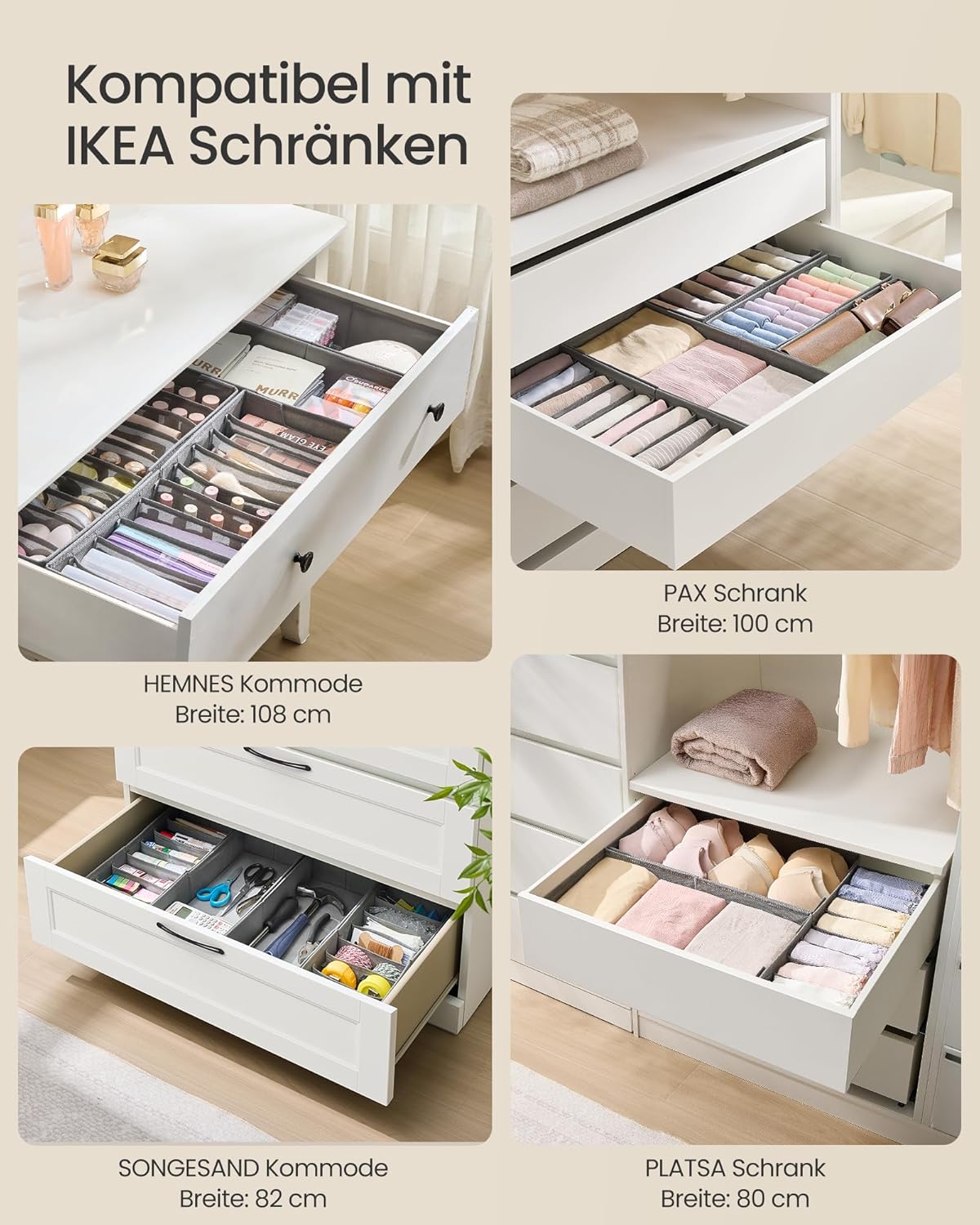 Organizer Set für Schubladen, 40T x 16B cm mit Trennwände