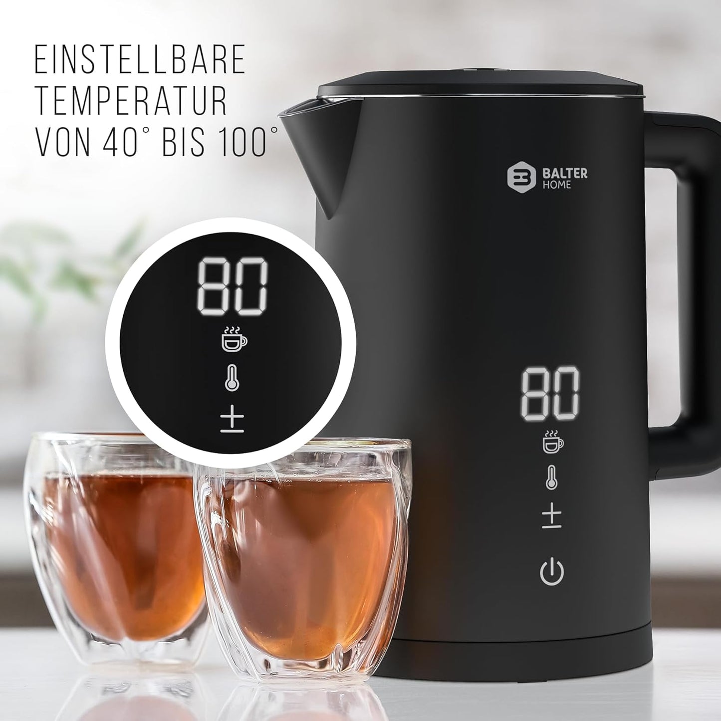 Wasserkocher mit Temperatureinstellung, A. Black, 5 Stufen, Lcd