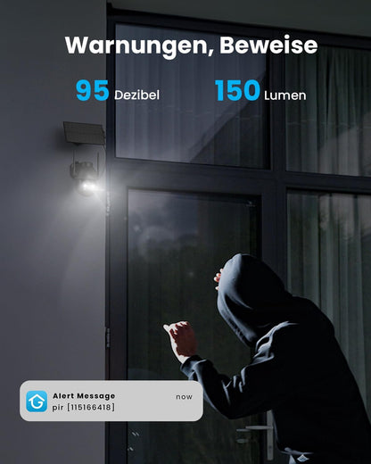 2K 360° PTZ Überwachungskamera mit Solarbetrieb, Bewegungsmelder, Farb-Nachtsicht, 2-Wege-Audio, Schwarze