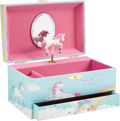Einhorn-Spieluhr & Schmuckkästchen für Mädchen, Einhorn Blau mit Regenbogen