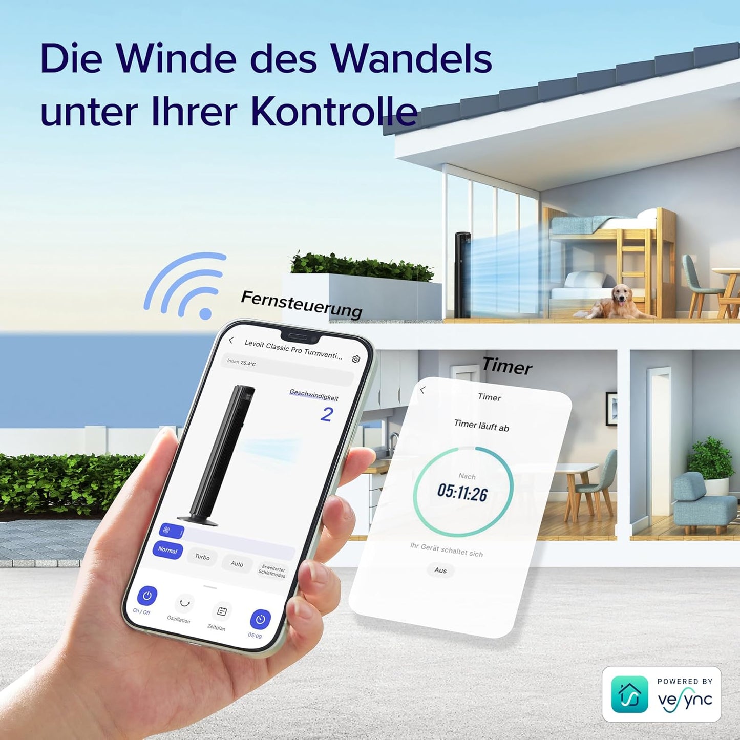 Smart Turmventilator, Schwarz
