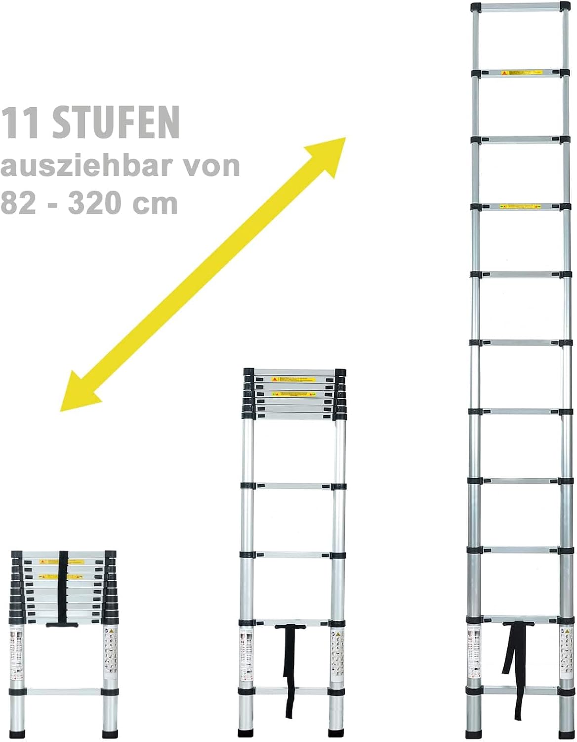 Teleskopleiter, ausziehbar, 11 Stufen, 3,2 Meter